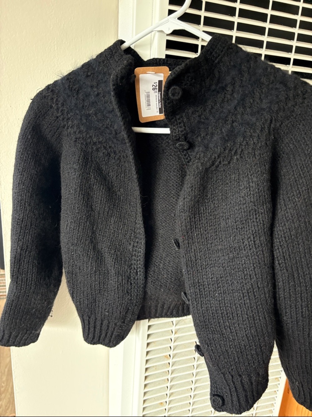 Women's Black Button-Front Wool Knit Cardigan Sweater